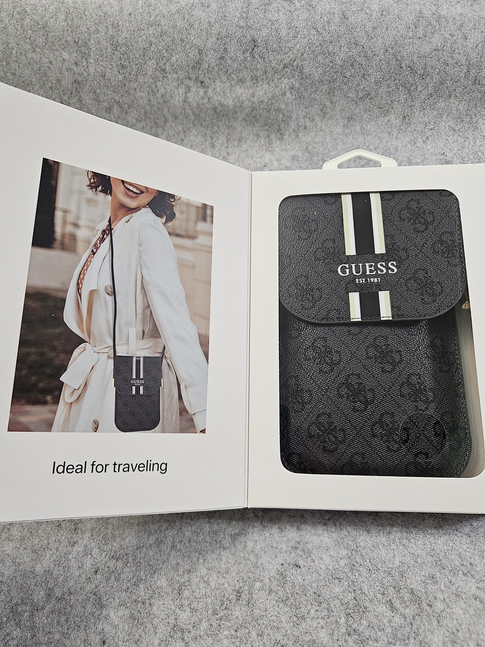 Guess Black and White Logo Crossbody Phone Pouch